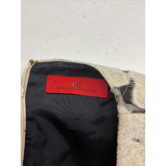 Carolina Herrera Wool Blend Floral burnout cap Sleeve Dress Black Ivory Size 12 - Picture 4 of 11